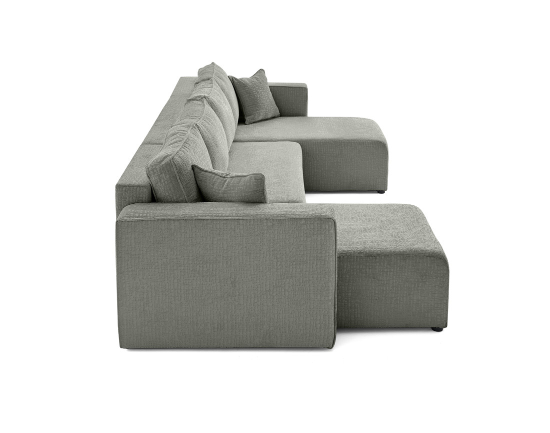 Canapé panoramique en U convertible avec coffre en tissu velours relief Topaze Canapé panoramique en U convertible avec coffre en tissu velours relief Topaze