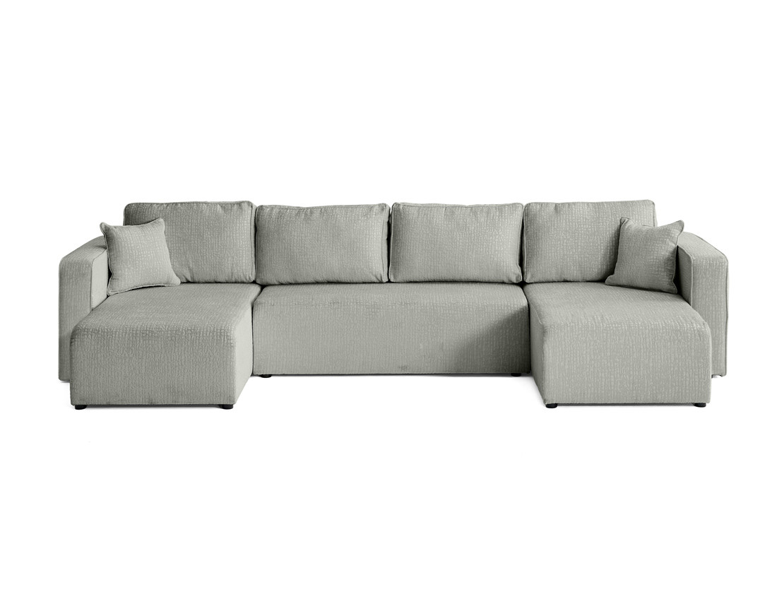 Canapé panoramique en U convertible avec coffre en tissu velours relief Topaze Canapé panoramique en U convertible avec coffre en tissu velours relief Topaze