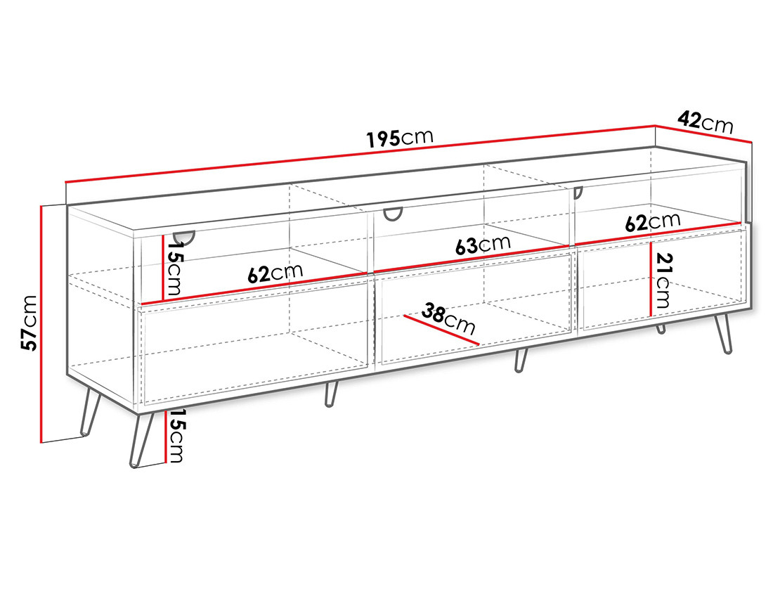 Meuble TV 3 tiroirs et 3 niches 195 cm Sorolla