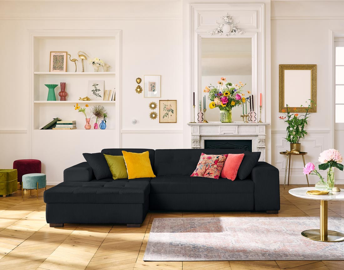 Canapé d'angle convertible Vermont 4 places avec coffre - angle gauche Canapé d'angle convertible Vermont 4 places avec coffre - angle gauche