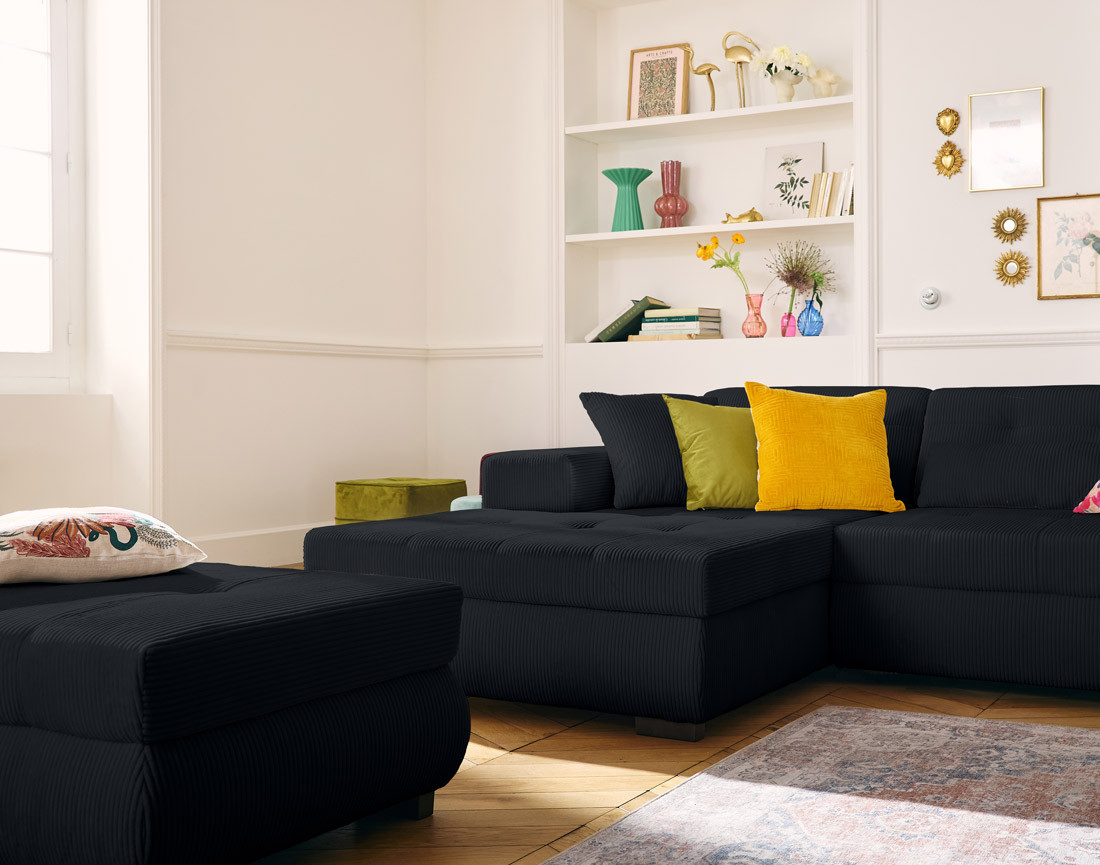 Canapé d'angle convertible Vermont 4 places avec coffre - angle gauche Canapé d'angle convertible Vermont 4 places avec coffre - angle gauche