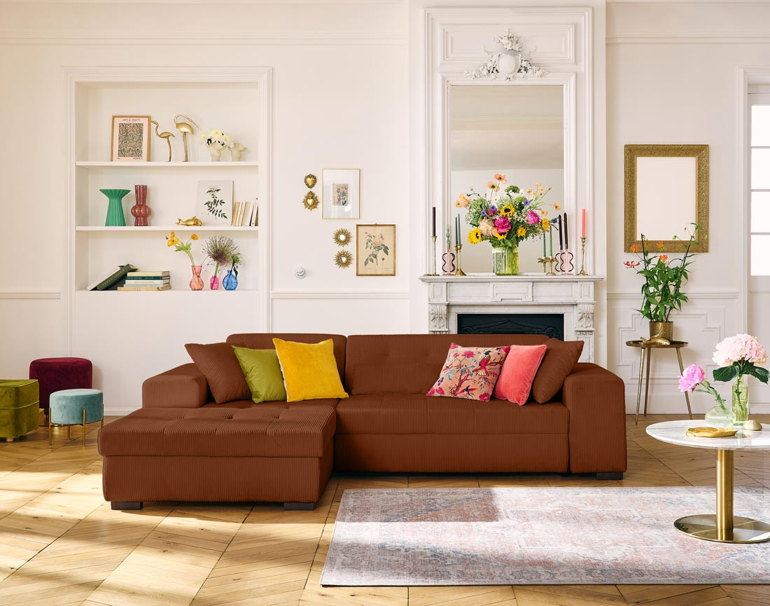 Canapé d'angle convertible Vermont 4 places avec coffre - angle gauche