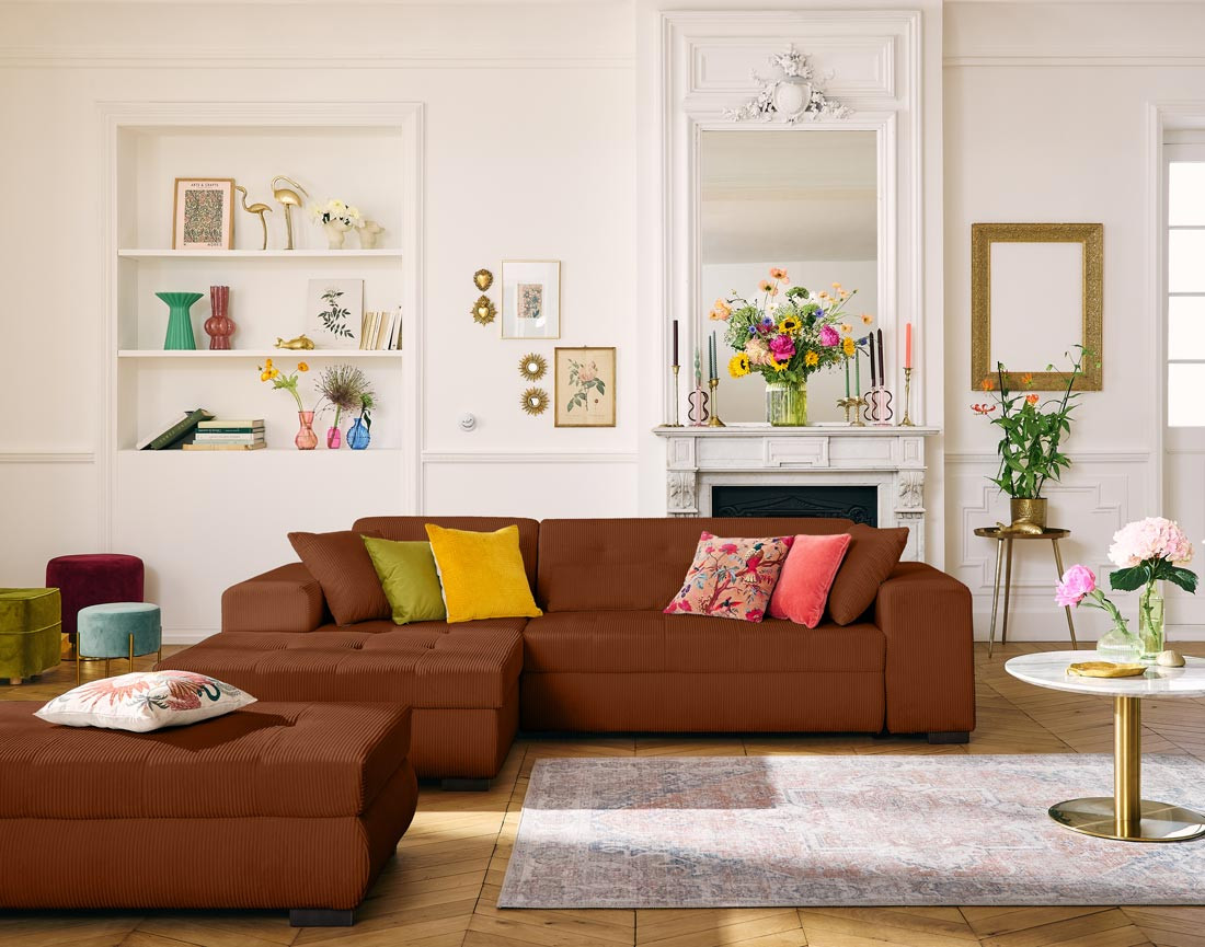 Canapé d'angle convertible Vermont 4 places avec coffre - angle gauche