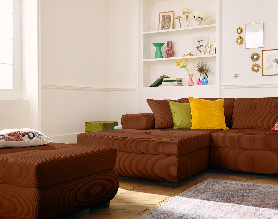 Canapé d'angle convertible Vermont 4 places avec coffre - angle gauche