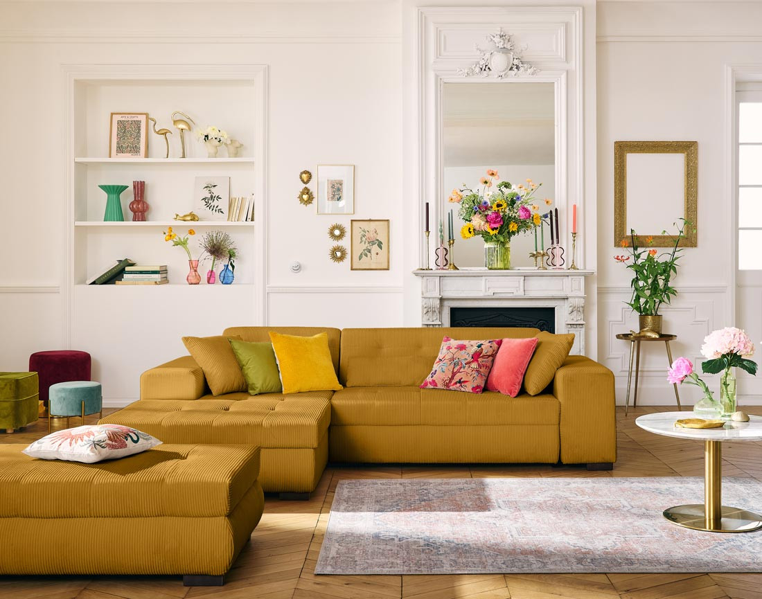 Canapé d'angle convertible Vermont 4 places avec coffre - angle gauche