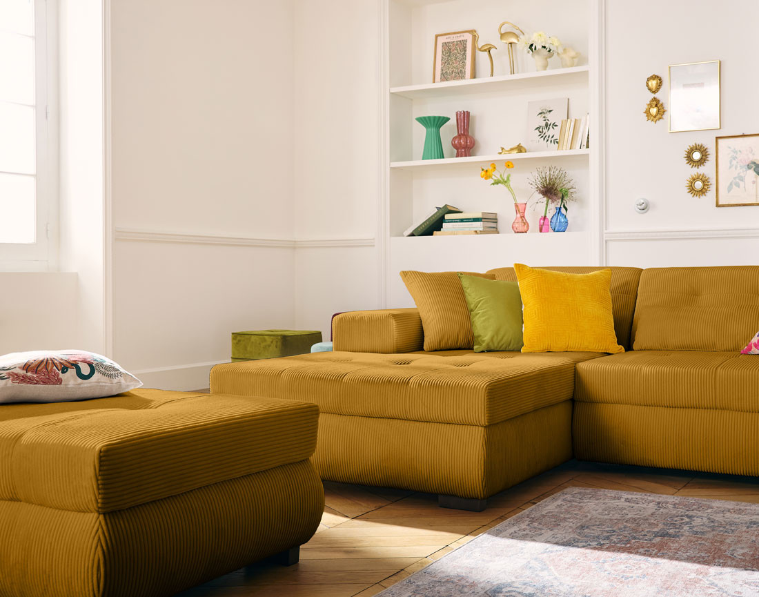 Canapé d'angle convertible Vermont 4 places avec coffre - angle gauche