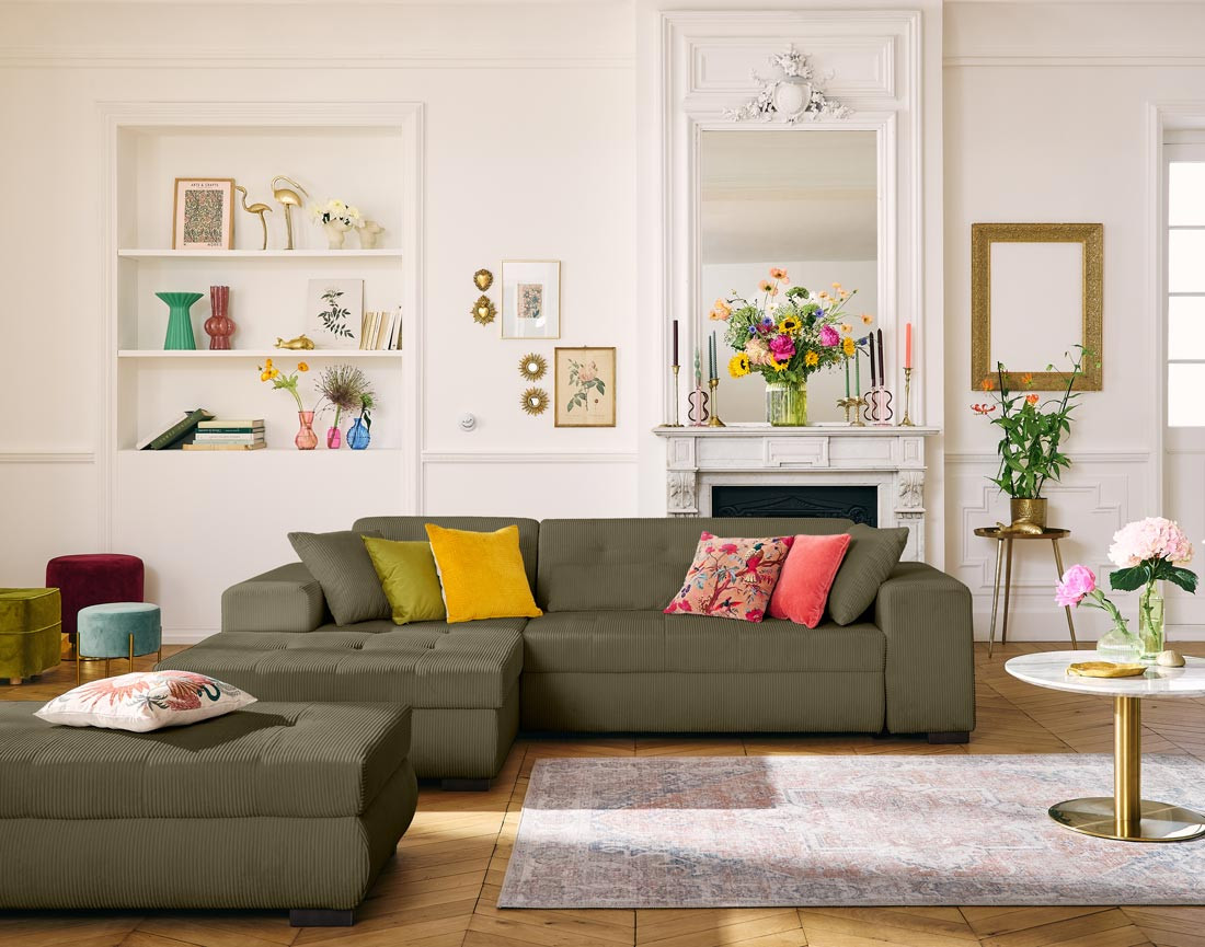 Canapé d'angle convertible Vermont 4 places avec coffre - angle gauche