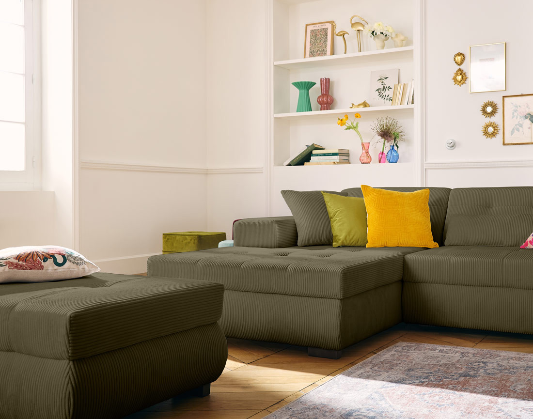 Canapé d'angle convertible Vermont 4 places avec coffre - angle gauche