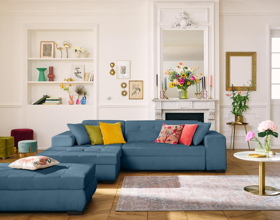 Canapé d'angle convertible Vermont 4 places avec coffre - angle gauche