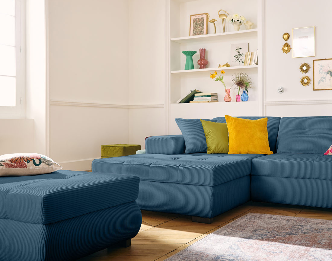 Canapé d'angle convertible Vermont 4 places avec coffre - angle gauche