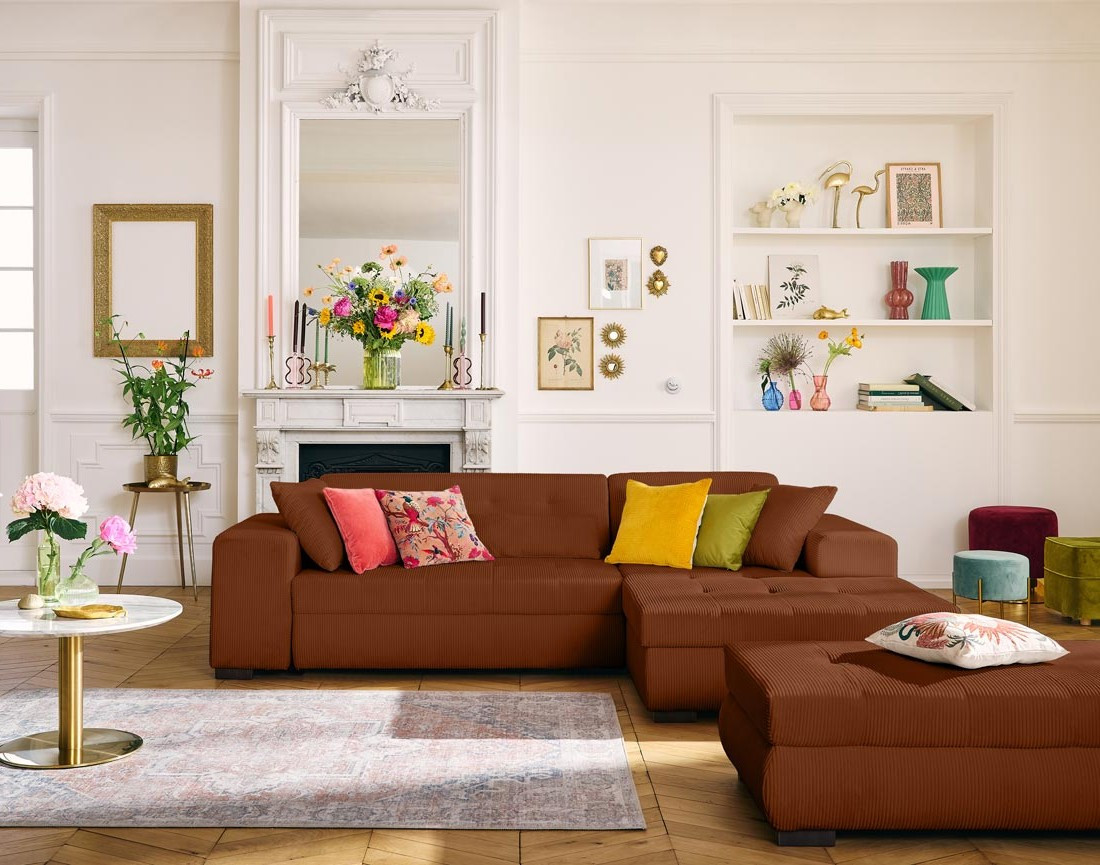 Canapé d'angle convertible Vermont 4 places avec coffre - angle droit