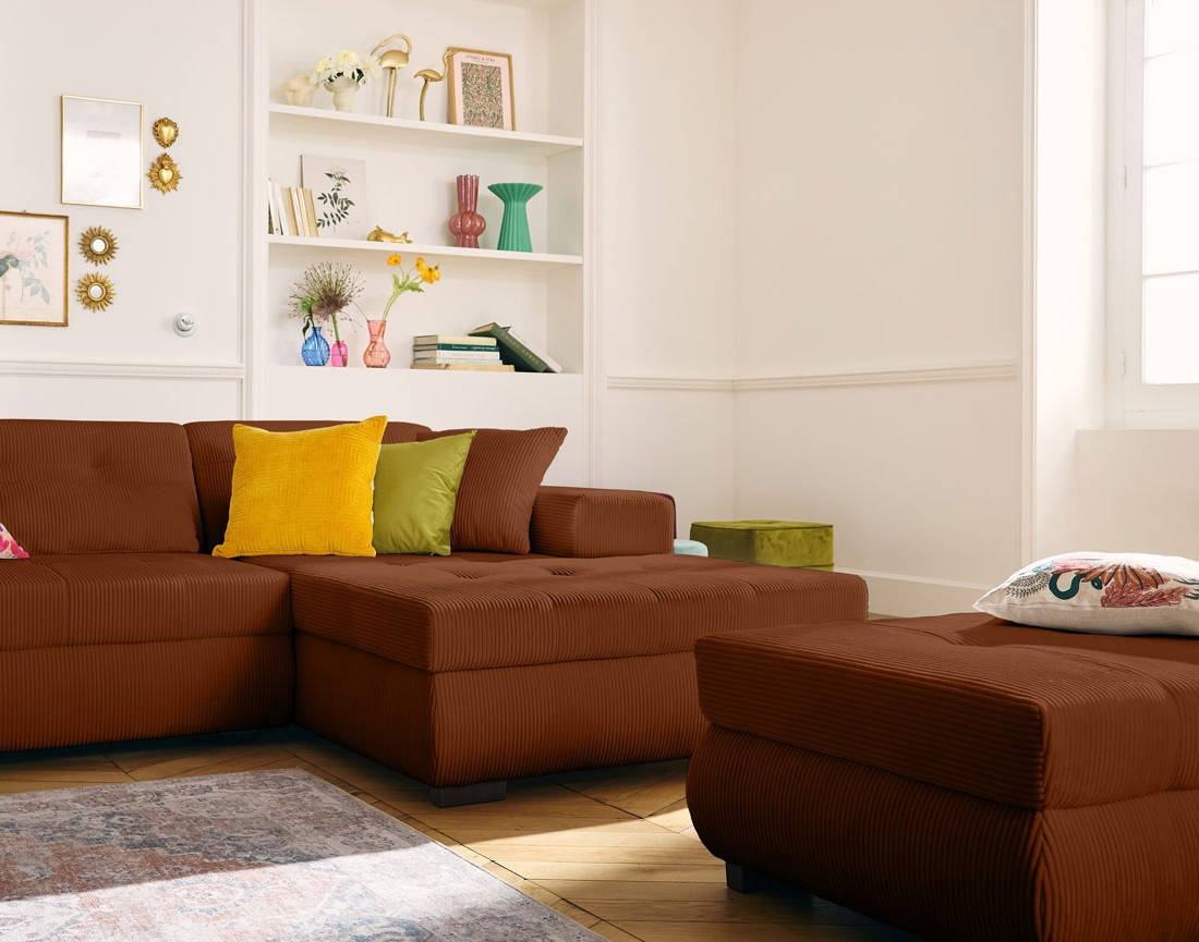 Canapé d'angle convertible Vermont 4 places avec coffre - angle droit