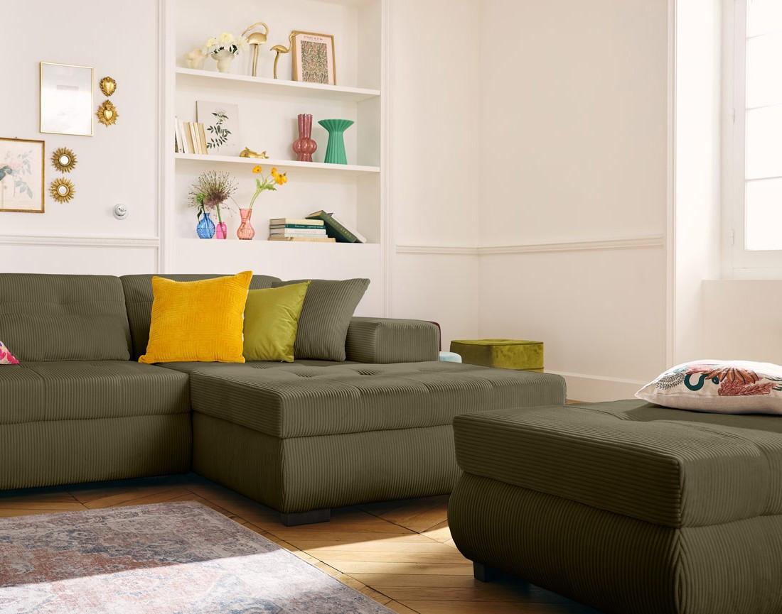 Canapé d'angle convertible Vermont 4 places avec coffre - angle droit