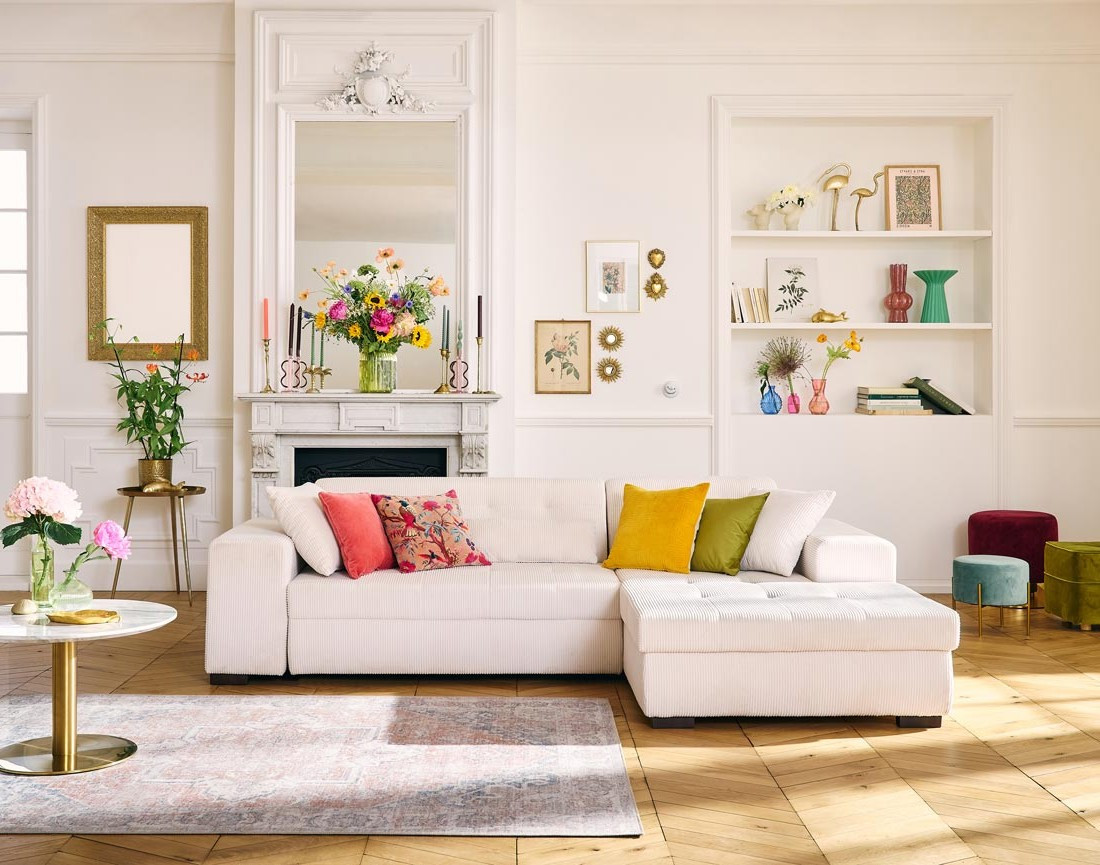 Canapé d'angle convertible Vermont 4 places avec coffre - angle droit Canapé d'angle convertible Vermont 4 places avec coffre - angle droit