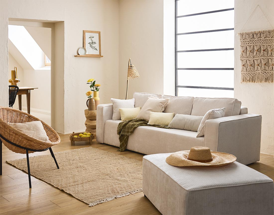 Canapé 3 places convertible avec coffre en velours côtelé plat Topaze Canapé 3 places convertible avec coffre en velours côtelé plat Topaze