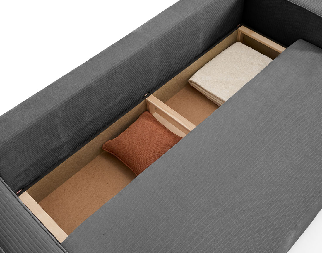 Canapé 3 places convertible avec coffre en velours côtelé plat Topaze