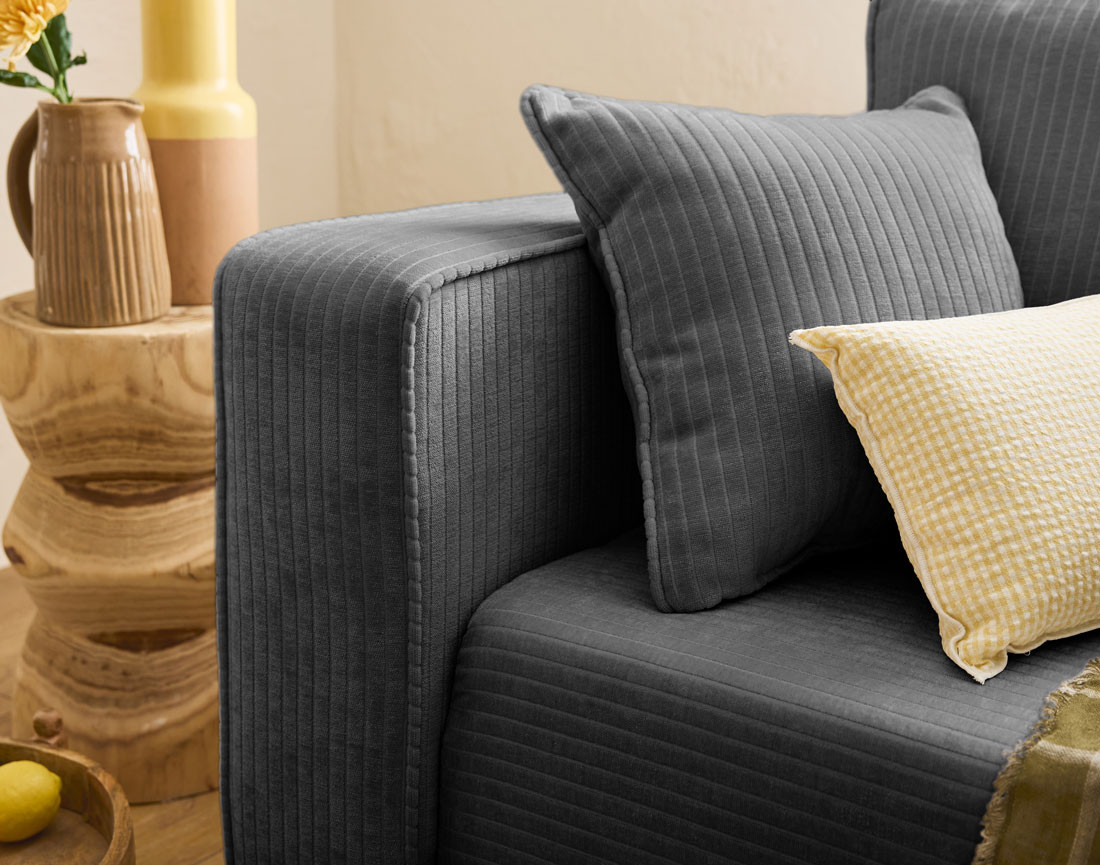 Canapé 3 places convertible avec coffre en velours côtelé plat Topaze