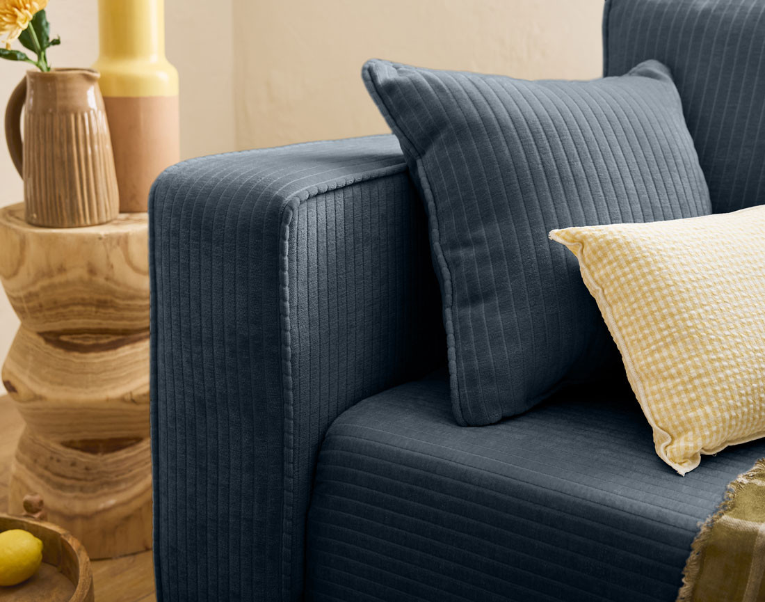 Canapé 3 places convertible avec coffre en velours côtelé plat Topaze