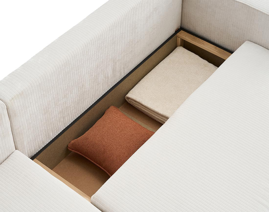 Canapé d'angle convertible avec coffre en velours côtelé plat Topaze Canapé d'angle convertible avec coffre en velours côtelé plat Topaze