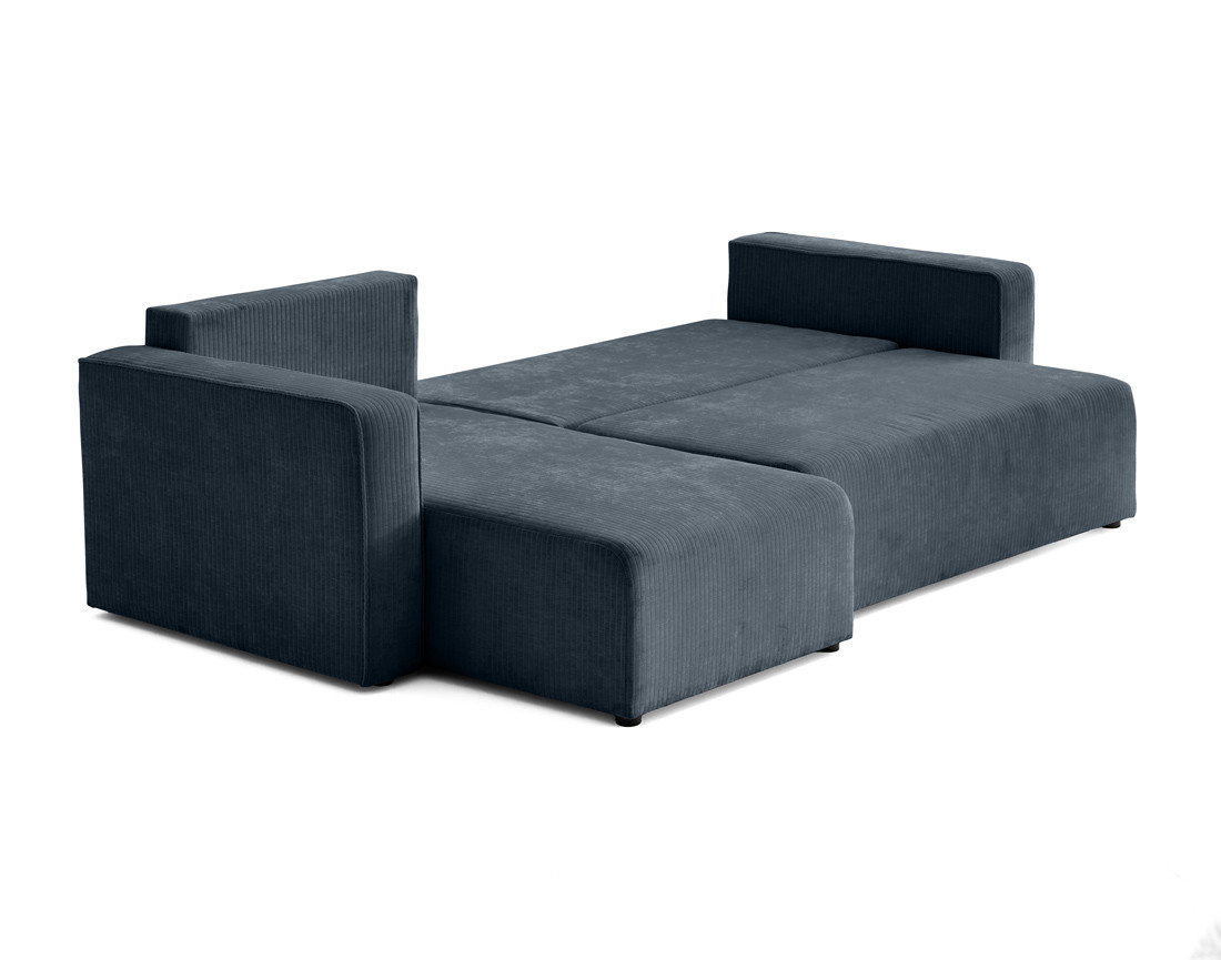 Canapé d'angle convertible avec coffre en velours côtelé plat Topaze