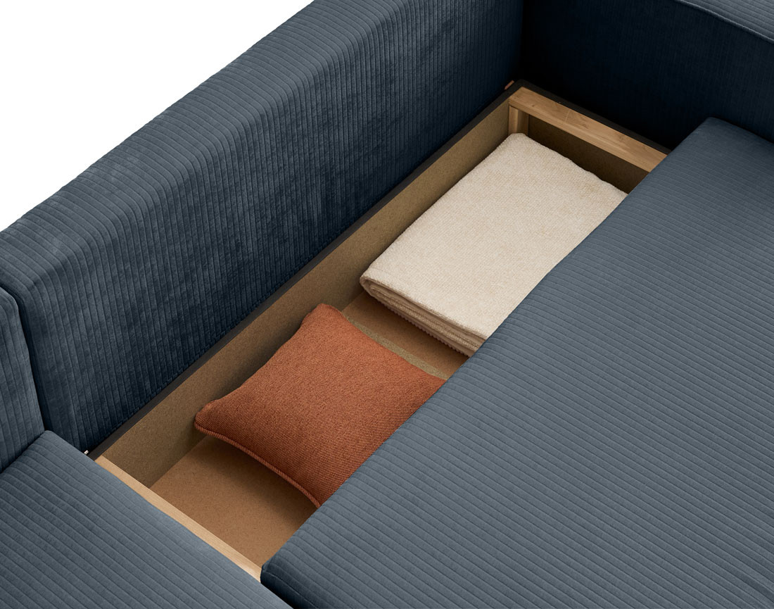 Canapé d'angle convertible avec coffre en velours côtelé plat Topaze