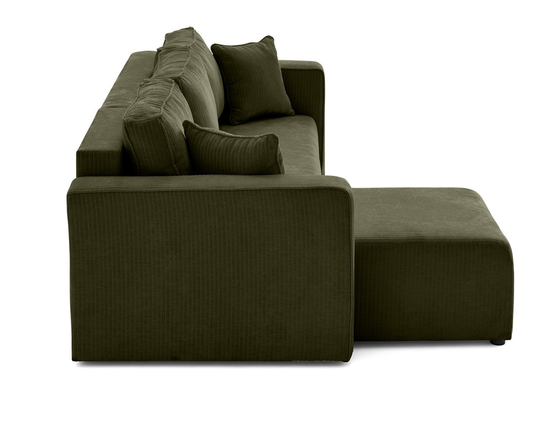 Canapé d'angle convertible avec coffre en velours côtelé plat Topaze