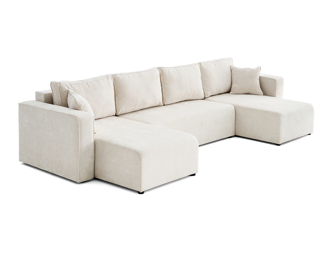 Canapé panoramique convertible avec coffre en velours côtelé plat Topaze Canapé panoramique convertible avec coffre en velours côtelé plat Topaze