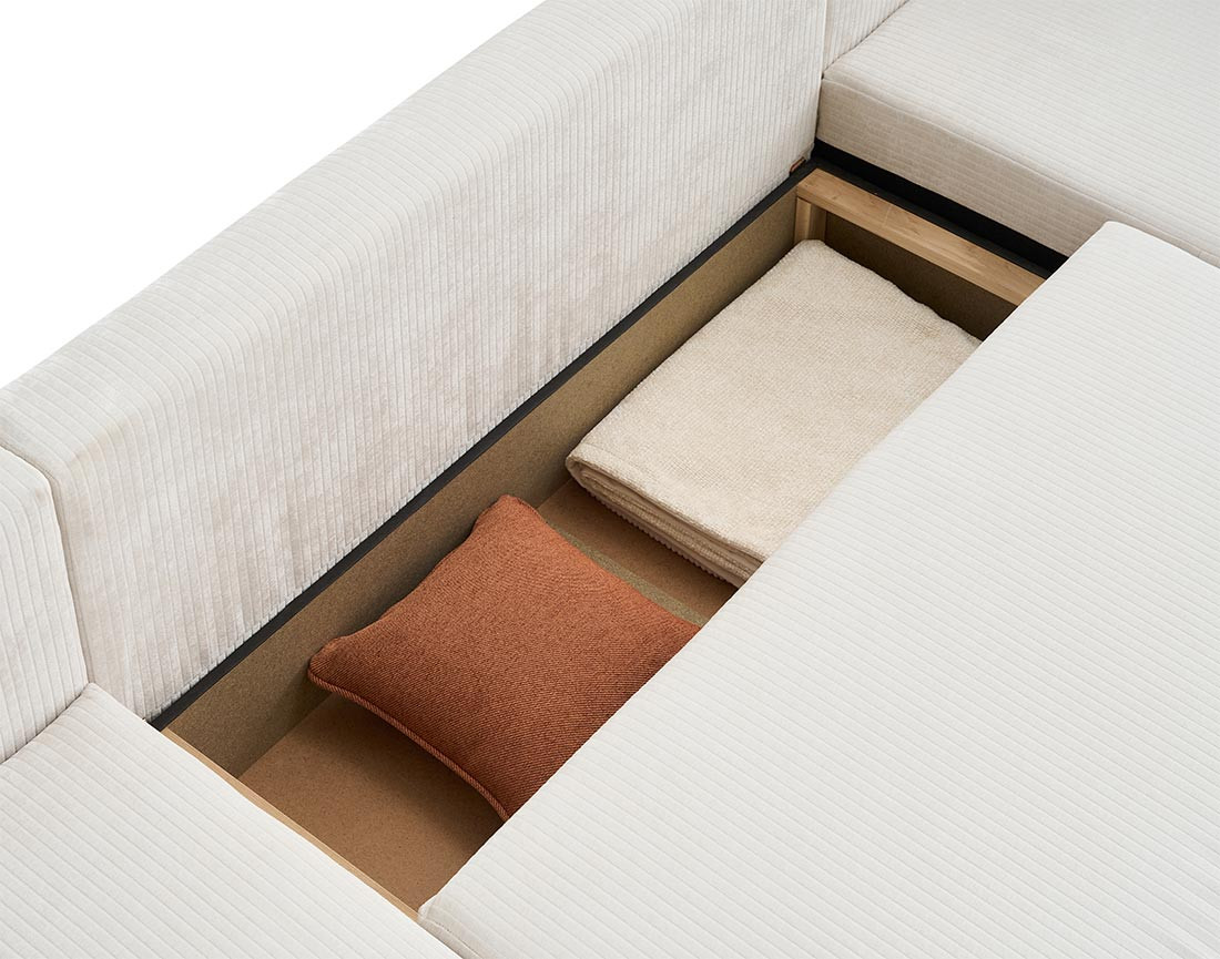 Canapé panoramique convertible avec coffre en velours côtelé plat Topaze Canapé panoramique convertible avec coffre en velours côtelé plat Topaze
