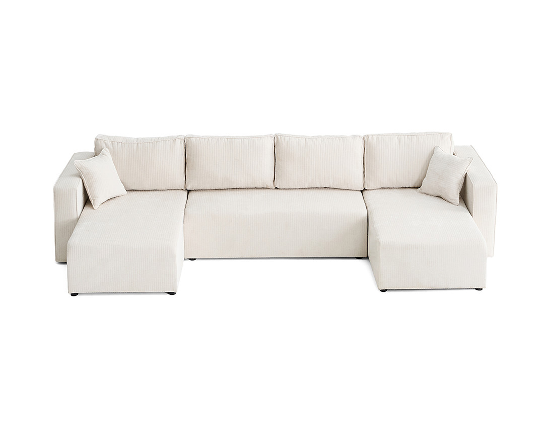 Canapé panoramique convertible avec coffre en velours côtelé plat Topaze Canapé panoramique convertible avec coffre en velours côtelé plat Topaze