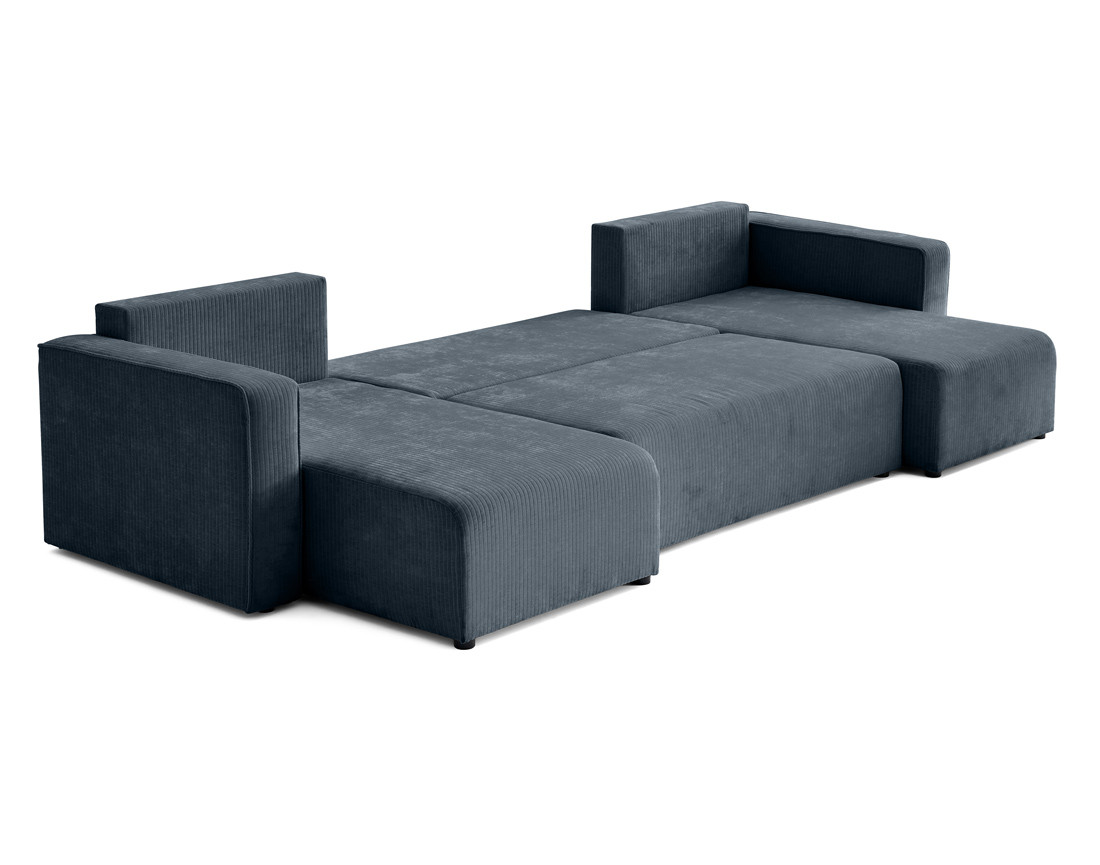 Canapé panoramique convertible avec coffre en velours côtelé plat Topaze