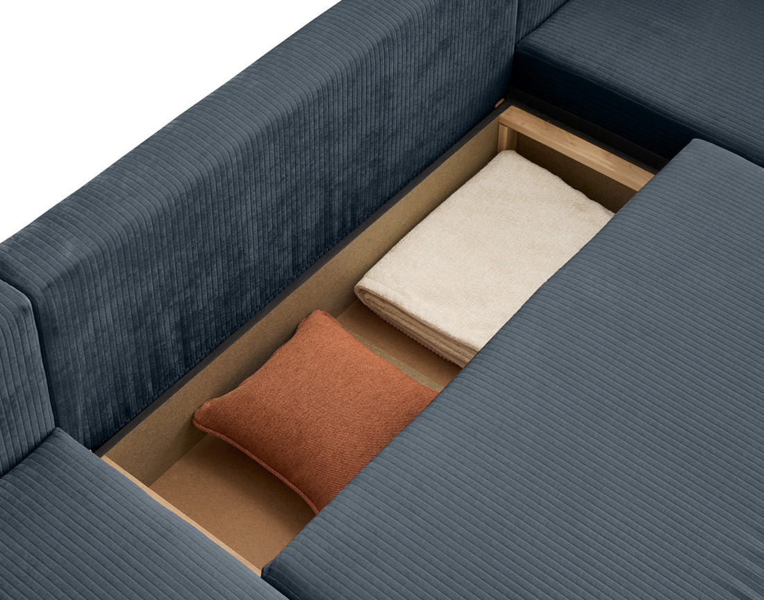 Canapé panoramique convertible avec coffre en velours côtelé plat Topaze