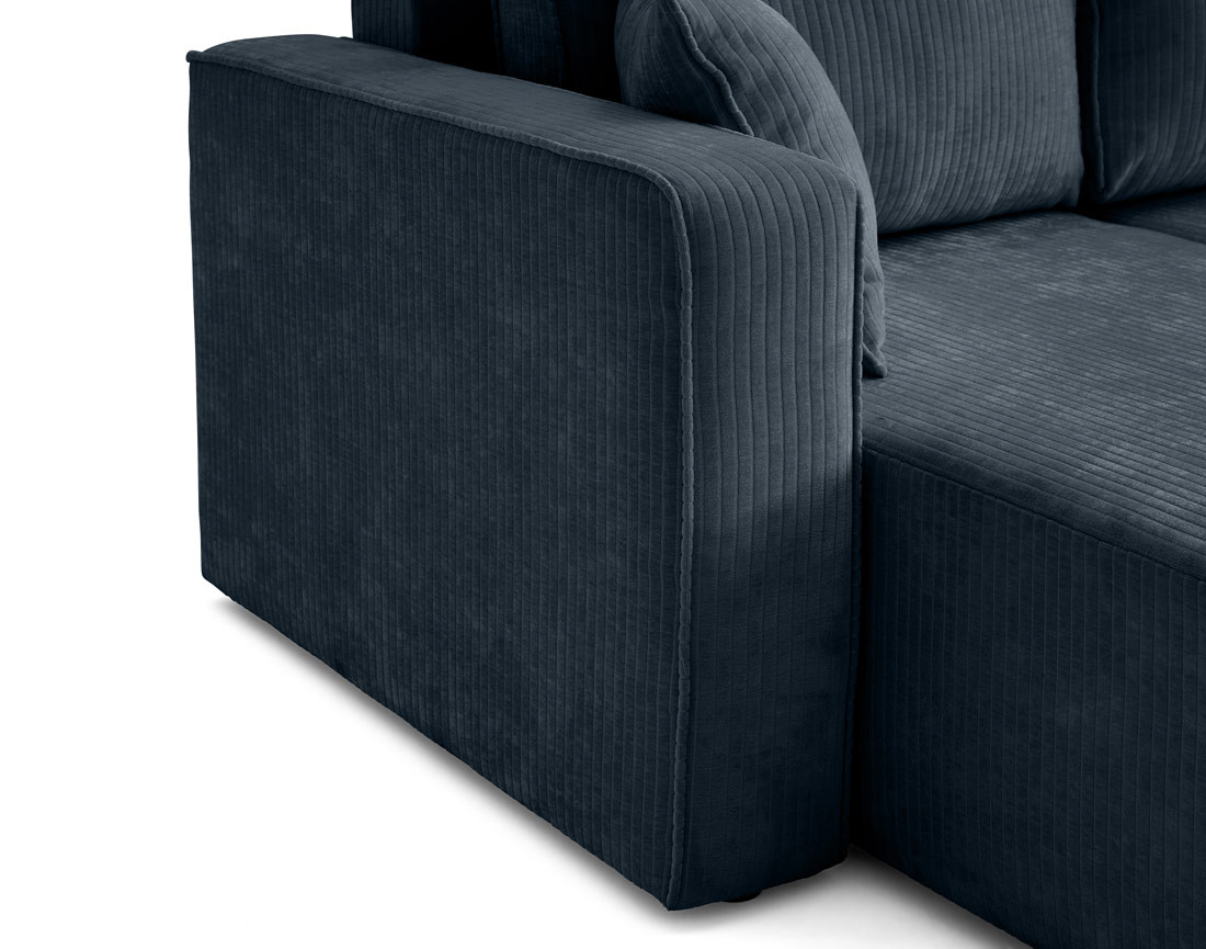Canapé panoramique convertible avec coffre en velours côtelé plat Topaze