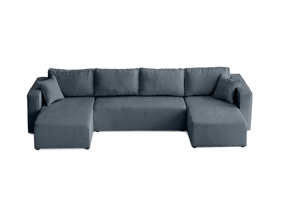 Canapé panoramique convertible avec coffre en velours côtelé plat Topaze