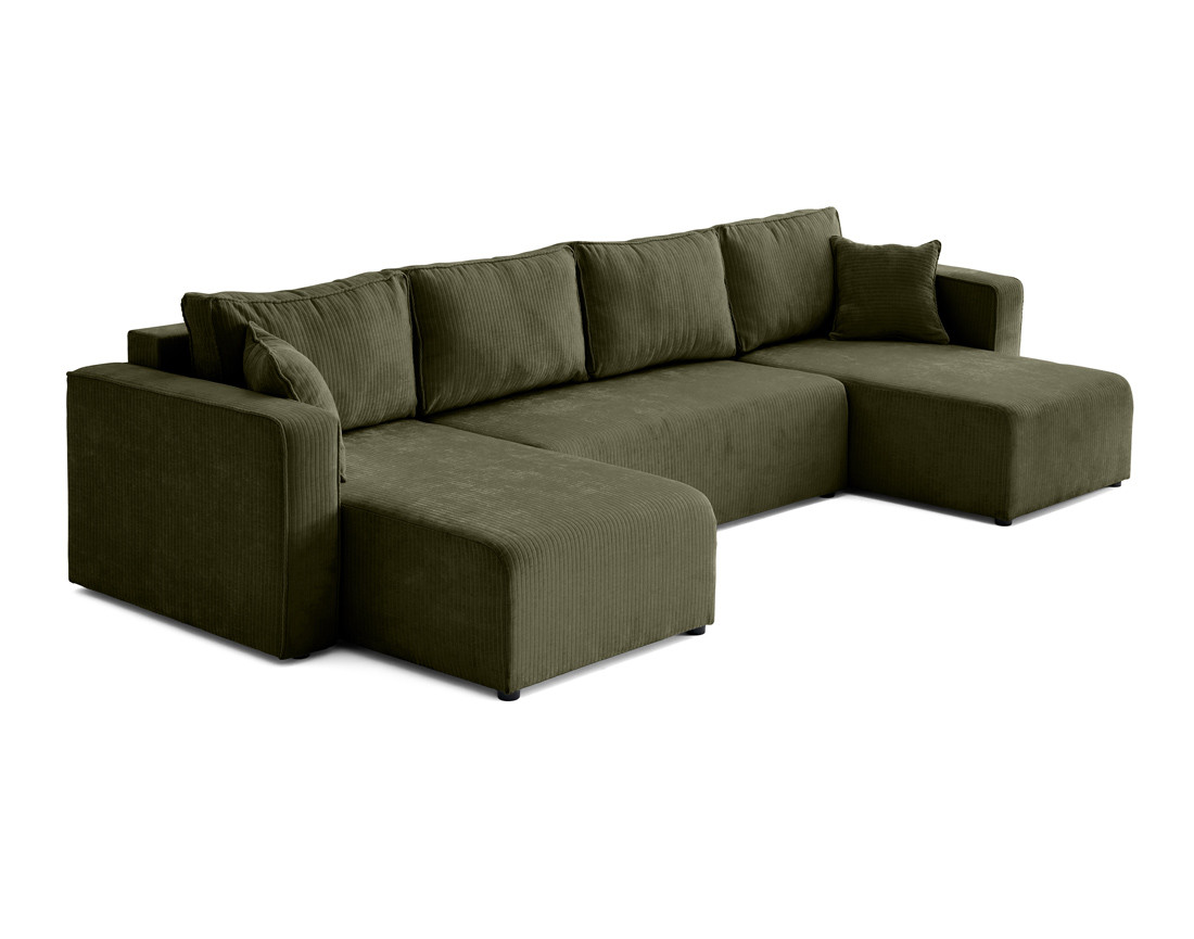 Canapé panoramique convertible avec coffre en velours côtelé plat Topaze