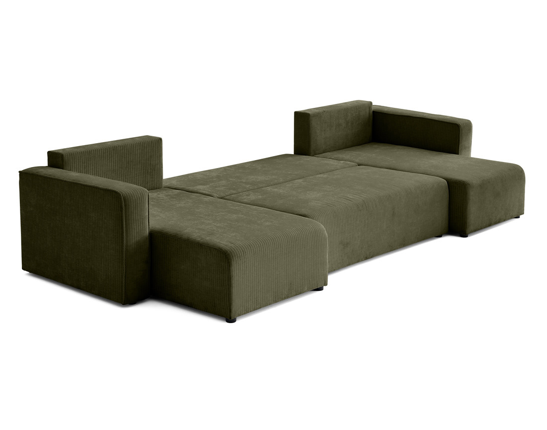 Canapé panoramique convertible avec coffre en velours côtelé plat Topaze