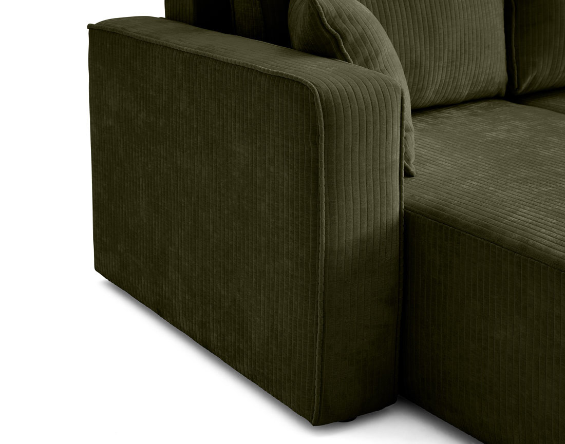 Canapé panoramique convertible avec coffre en velours côtelé plat Topaze