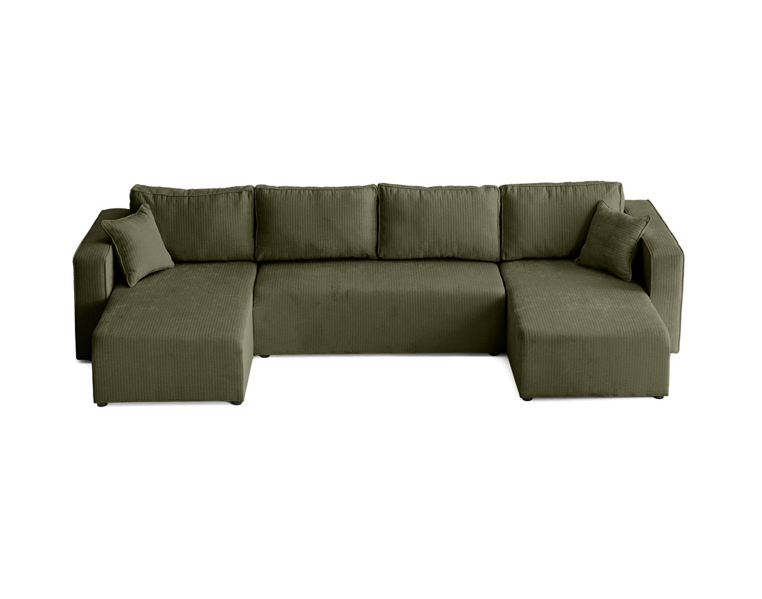 Canapé panoramique convertible avec coffre en velours côtelé plat Topaze