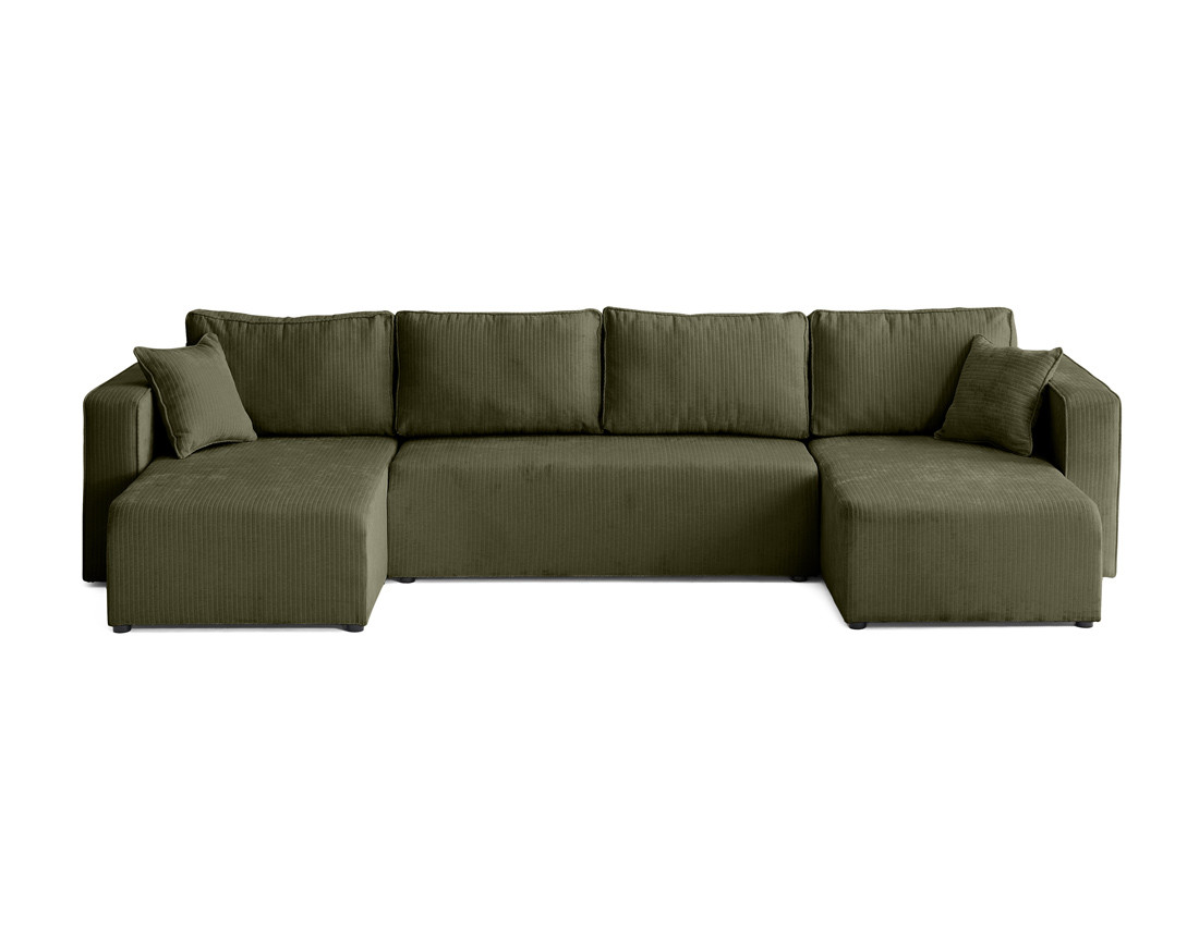 Canapé panoramique convertible avec coffre en velours côtelé plat Topaze