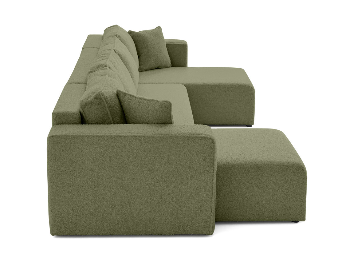Canapé panoramique en U 7 places convertible avec coffre en tissu bouclette Topaze