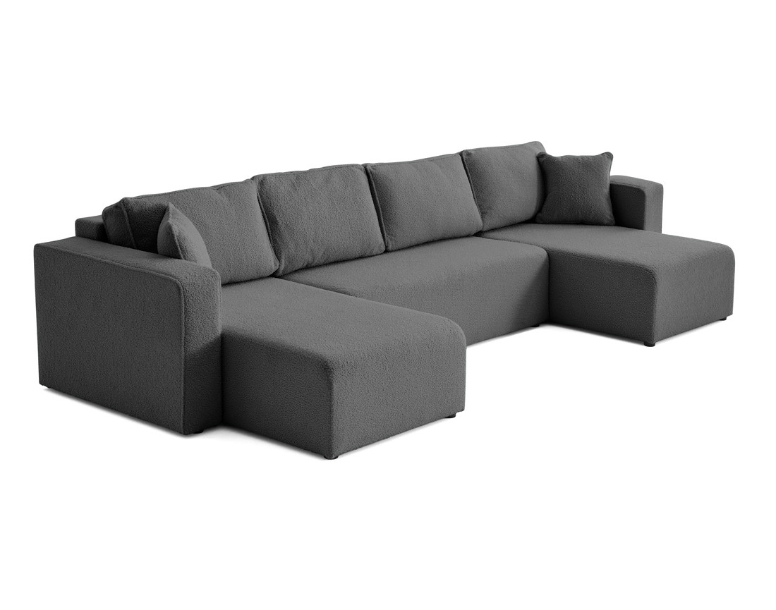 Canapé panoramique en U 7 places convertible avec coffre en tissu bouclette Topaze Canapé panoramique en U 7 places convertible avec coffre en tissu bouclette Topaze