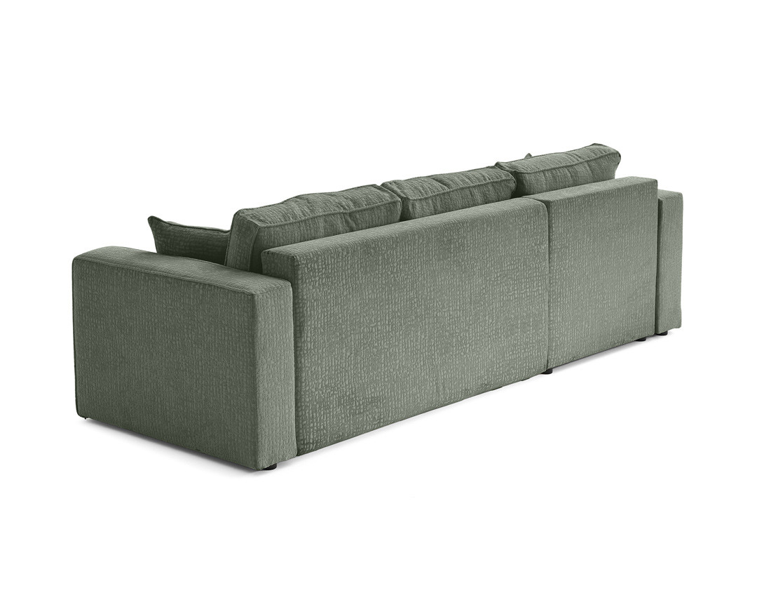Canapé d'angle réversible 4 places convertible avec coffre en tissu velours relief Topaze
