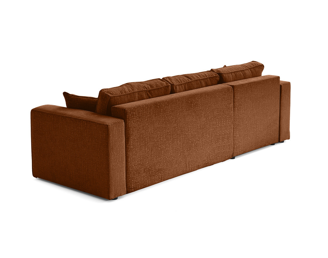 Canapé d'angle réversible 4 places convertible avec coffre en tissu velours relief Topaze