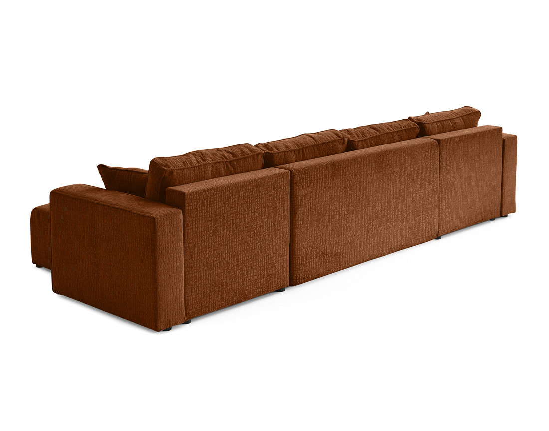 Canapé panoramique en U convertible avec coffre en tissu velours relief Topaze