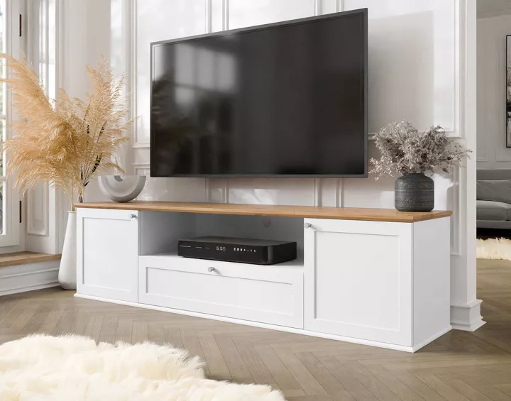 Meuble TV bois et blanc 182 cm Francesco