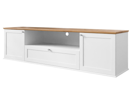 Meuble TV bois et blanc 2 portes, 1 tiroir et 1 niche 182 cm Francesco