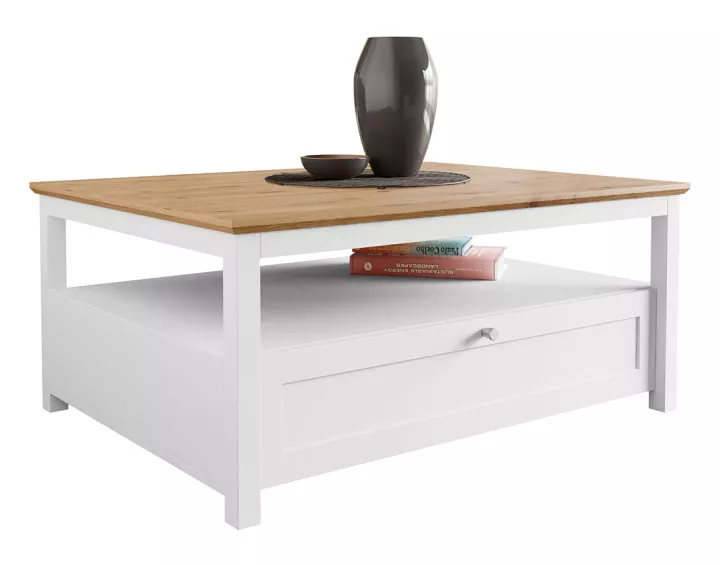 Table basse bois et blanc 104 cm Francesco