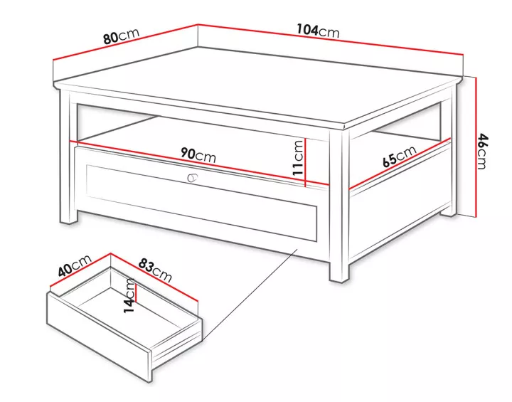 Table basse bois et blanc 104 cm Francesco