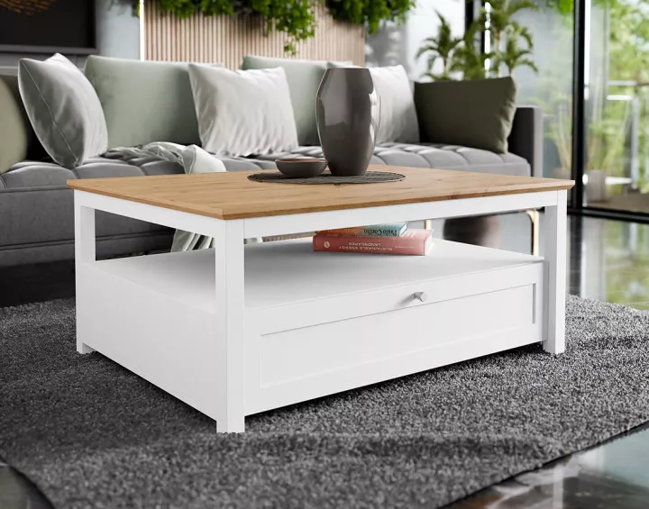 Table basse bois et blanc 104 cm Francesco