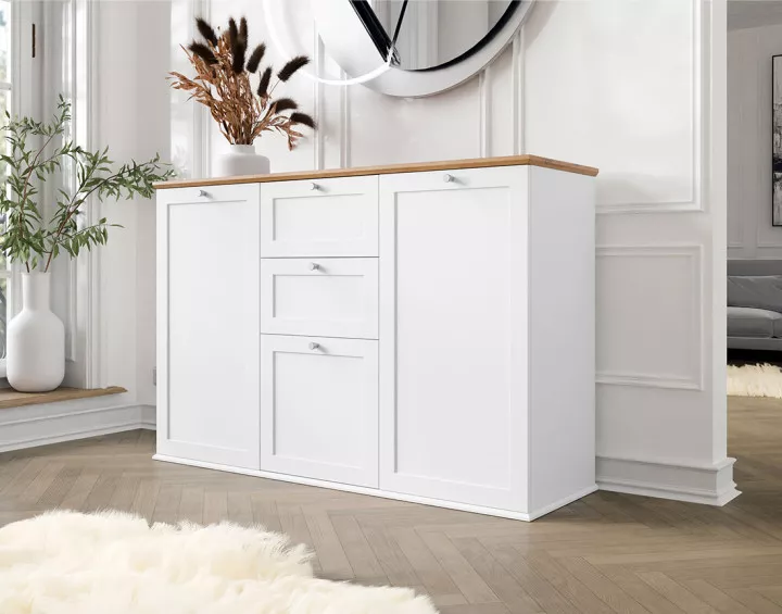 Buffet bas bois et blanc 137 cm Francesco