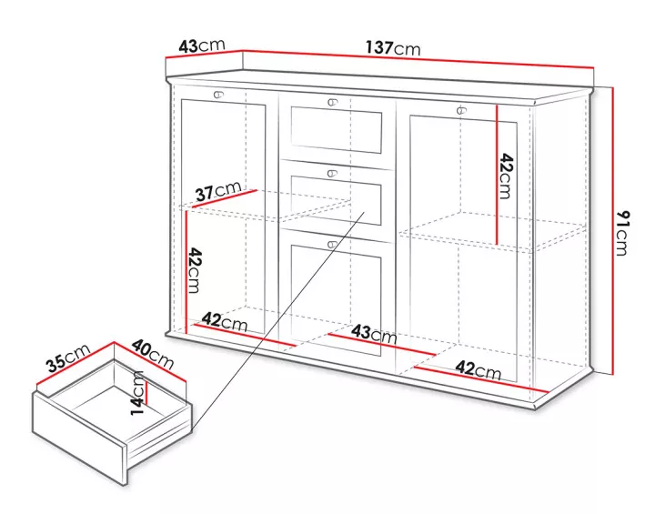 Buffet bas bois et blanc 137 cm Francesco